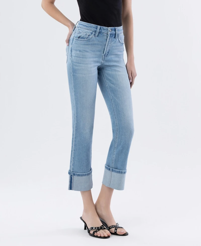 Flying Monkey Women's High Rise Cuffed Slim Straight Jeans