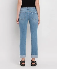 Flying Monkey Women's Mid Rise Cuffed Slim Straight Jeans