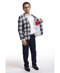 Elie Balleh Boys Navy Slim Fit Plaid Blazer
