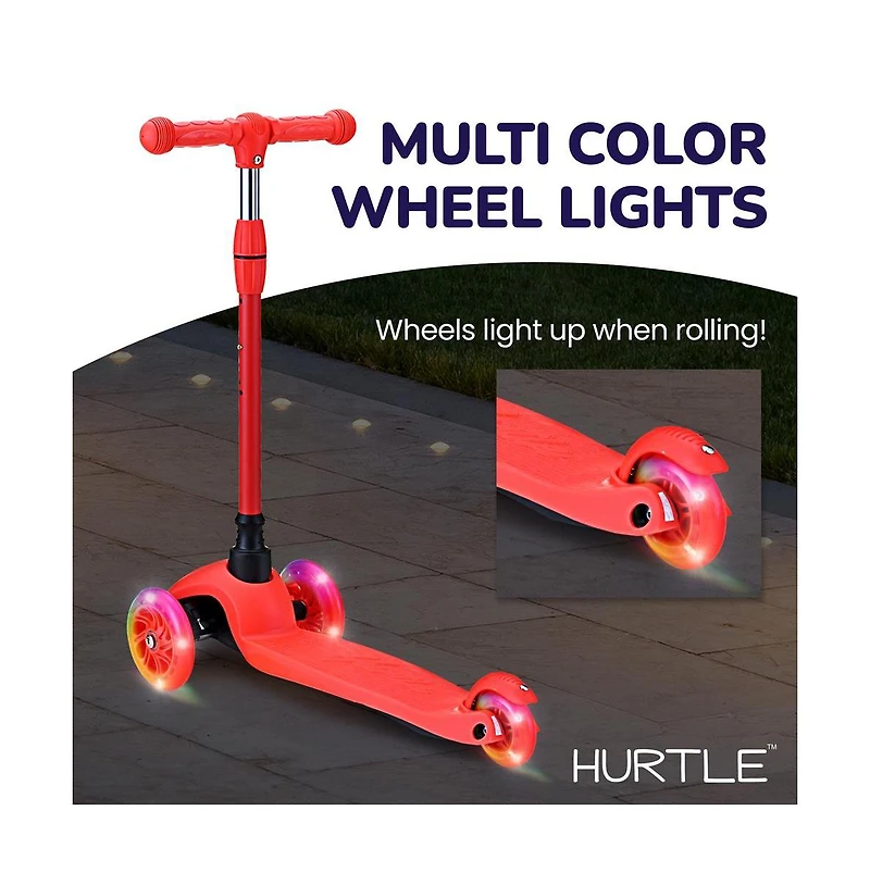 Lightweight and Adjustable Mini Kickboard Scooter with Led Light Wheel for Kids (Red)