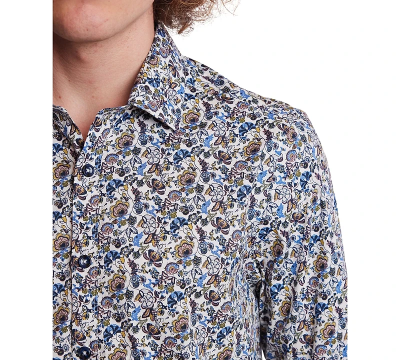 Paisley & Gray Men's Samuel Slim Fit Long Sleeve Floral Print Button-Front Shirt
