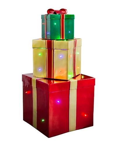 Balsam Hill Outdoor Stackable Lighted Christmas Gifts, Set of 3