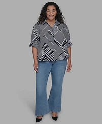 Karl Lagerfeld Paris Plus Geo-Print Puff-Sleeve Shirt