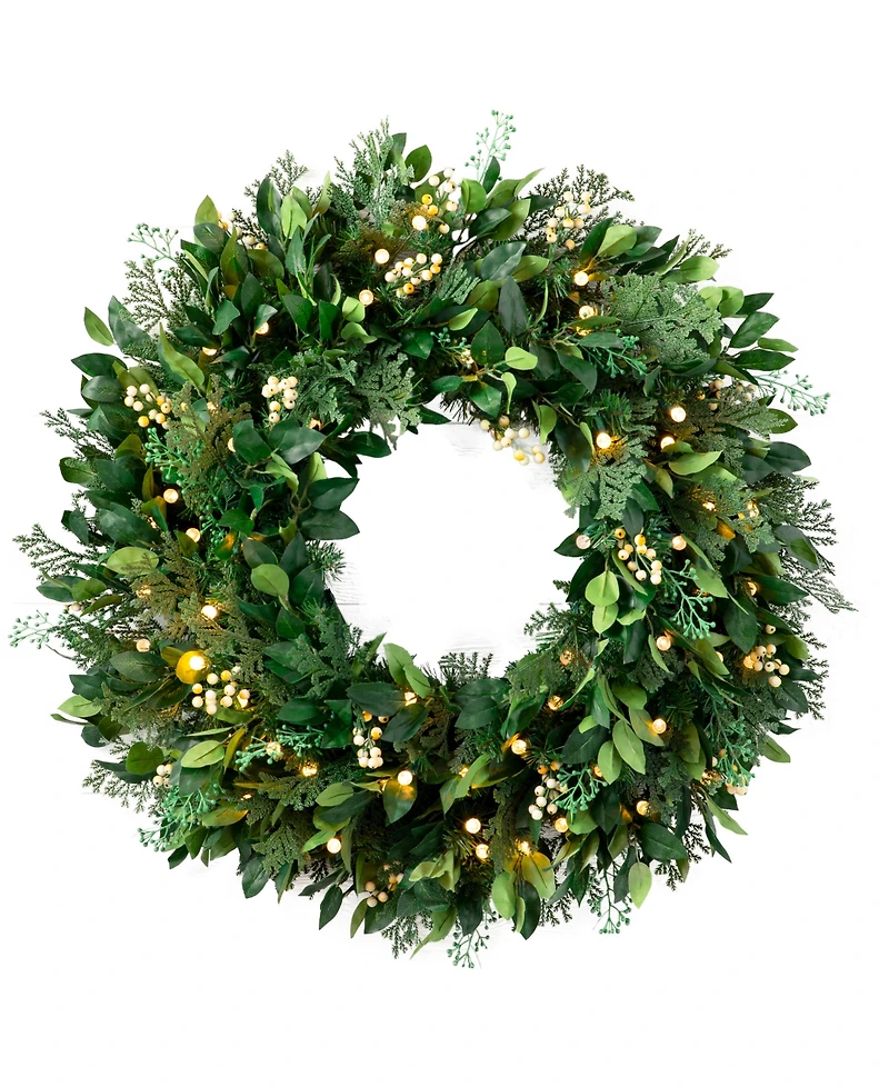 Balsam Hill 24" Outdoor Berry Cypress Pre-Lit Wreath