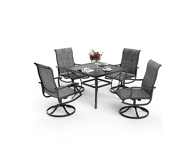 Outdoor 5-Piece Metal Patio Dining Set with and 4 Textilene Swivel Chairs and Square Table in Beige