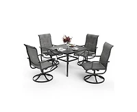 Outdoor 5-Piece Metal Patio Dining Set with and 4 Textilene Swivel Chairs and Square Table in Beige