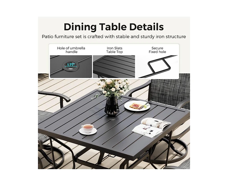 Outdoor 5-Piece Metal Patio Dining Set with and 4 Textilene Swivel Chairs and Square Table in Beige