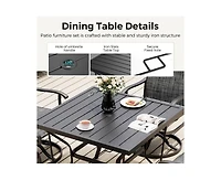 Outdoor 5-Piece Metal Patio Dining Set with and 4 Textilene Swivel Chairs and Square Table in Beige