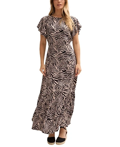 Lily and Lionel London Women's Zelda Tiered Zebra Print Maxi Dress