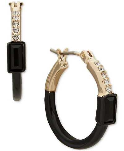 Dkny Gold-Tone Pave & Stone Half-Jet Small Hoop Earrings, 0.62"