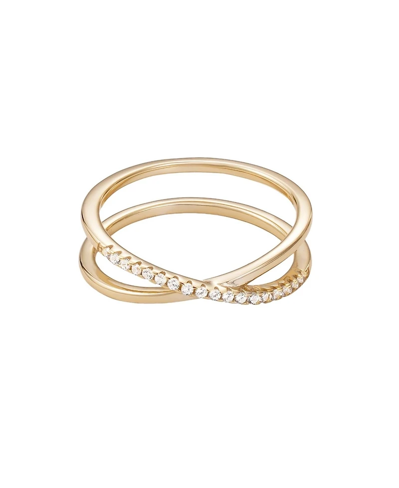 Adornia Fine 14k Gold Vermeil .925 Sterling Silver Cz Crossed Half Eternity Band Ring