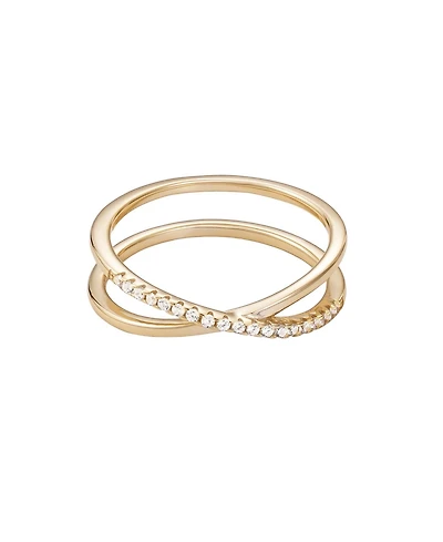 Adornia Fine 14k Gold Vermeil .925 Sterling Silver Cz Crossed Half Eternity Band Ring