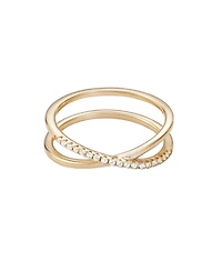 Adornia Fine 14k Gold Vermeil .925 Sterling Silver Cz Crossed Half Eternity Band Ring