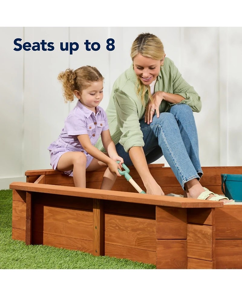 Best Choice Products Kid's Octagonal Wooden Outdoor Sandbox w/ Benches, 8 Seats, Cover, Xl Sandpit, Liner