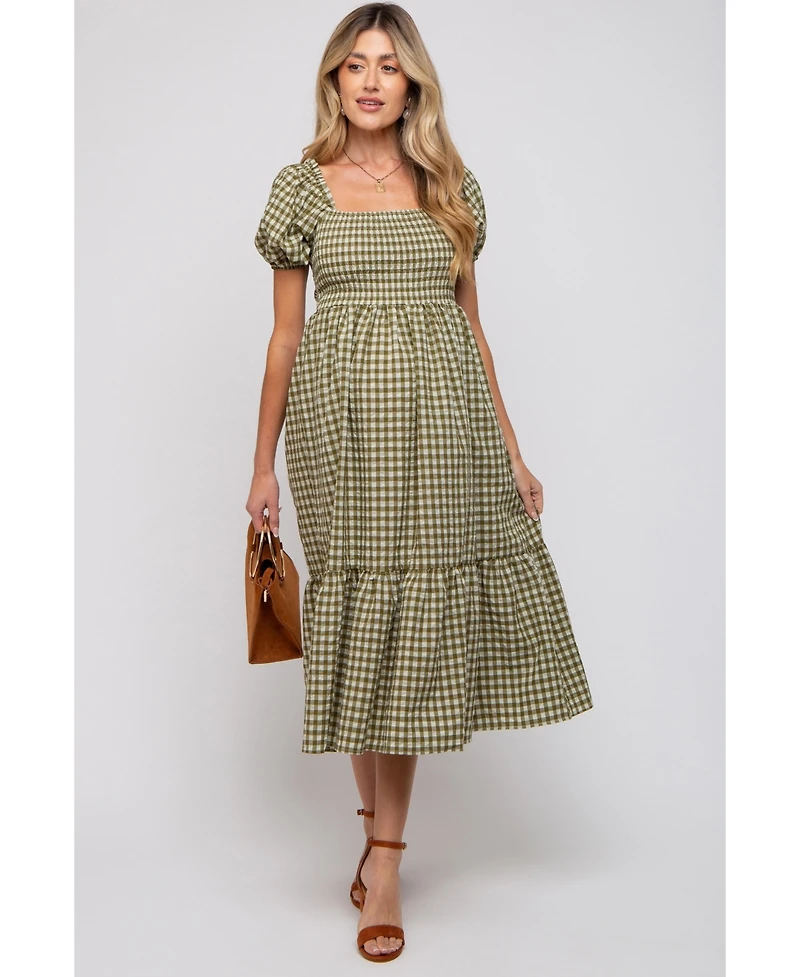 Pinkblush Maternity Olive Gingham Smocked Midi Dress