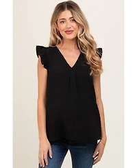Pinkblush Maternity Black Swiss Dot Flutter Sleeve V-Neck Top