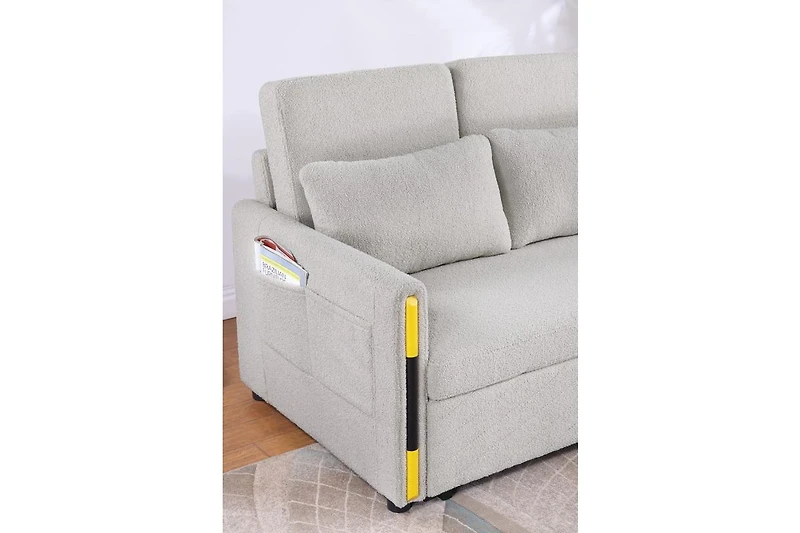 Homlux 55.5"W Beige Teddy Velvet Sleeper Loveseat with Dual-Pull Sleeper Design