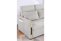 Homlux 55.5"W Beige Teddy Velvet Sleeper Loveseat with Dual-Pull Sleeper Design