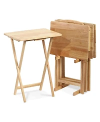 Pj Wood Folding Tv Tray Tables with Compact Storage Rack 5 Piece Furniture Set