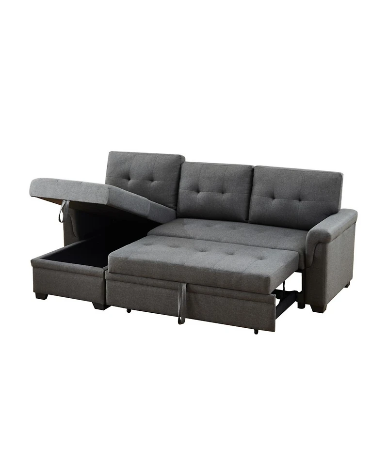 Homlux 84"W Dark Gray Linen Reversible Sleeper Sectional Sofa with Storage Chaise