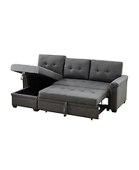 Homlux 84"W Dark Gray Linen Reversible Sleeper Sectional Sofa with Storage Chaise
