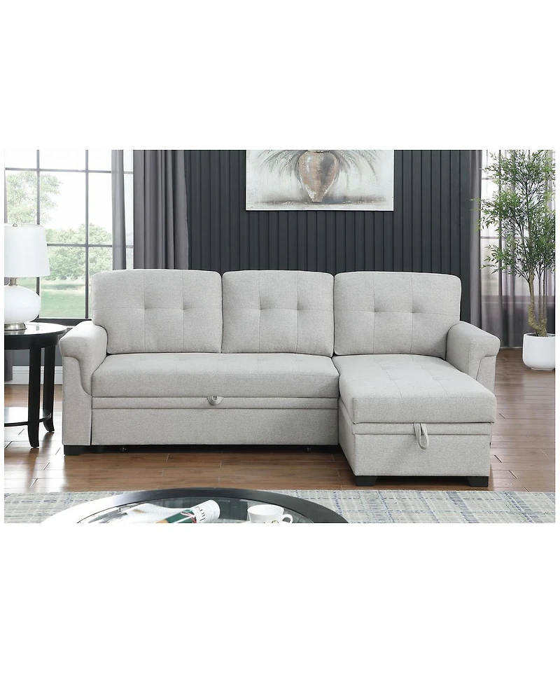 Homlux 84"W Light Gray Linen Reversible Sleeper Sectional Sofa with Storage Chaise
