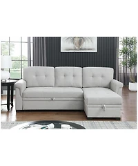 Homlux 84"W Light Gray Linen Reversible Sleeper Sectional Sofa with Storage Chaise