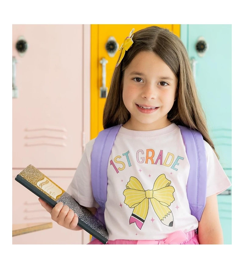 Sweet Wink Little and Big Girls First Grade Pencil Bow Short Sleeve T-Shirt