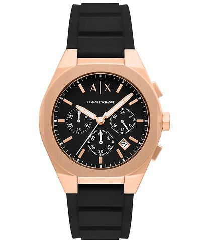 A|X Armani Exchange Men's Sync Quartz Chronograph Black Silicone Watch, 42mm