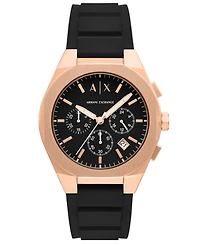 A|X Armani Exchange Men's Sync Quartz Chronograph Black Silicone Watch, 42mm
