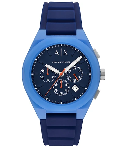 A|X Armani Exchange Men's Sync Quartz Chronograph Blue Silicone Watch, 44mm