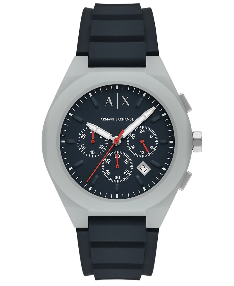 A|X Armani Exchange Men's Sync Quartz Chronograph Blue Silicone Watch, 44mm