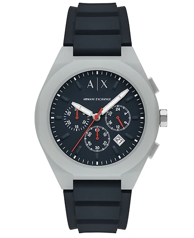A|X Armani Exchange Men's Sync Quartz Chronograph Blue Silicone Watch, 44mm