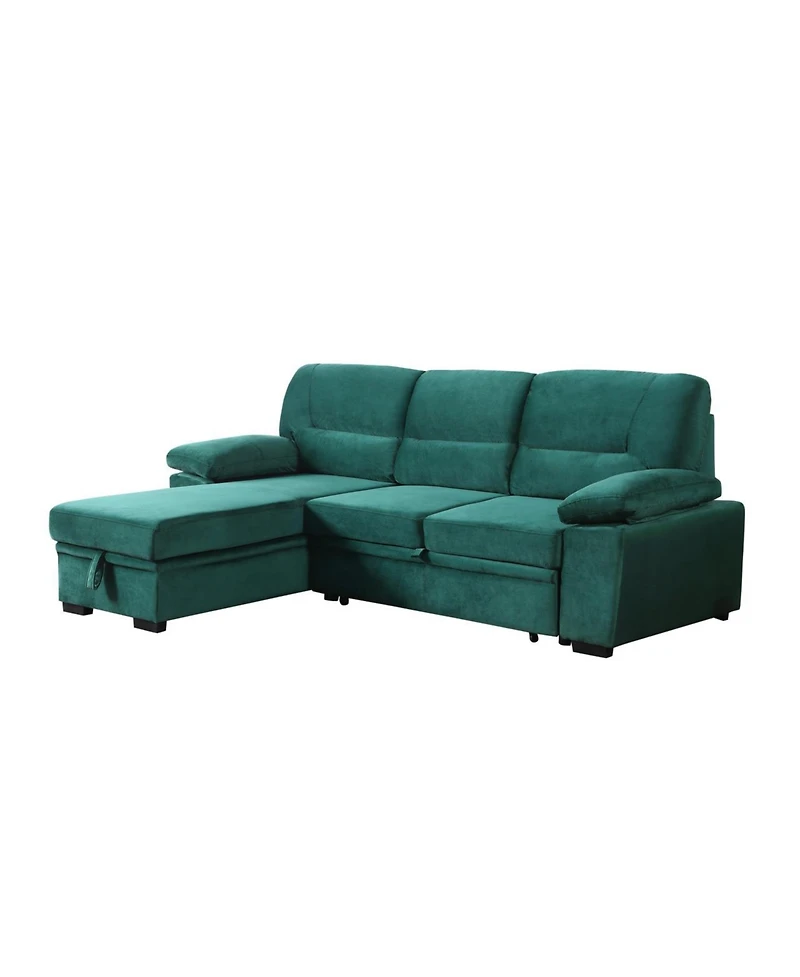 Homlux 97.5"W Green Velvet Fabric Reversible Sleeper Sectional Sofa Chaise