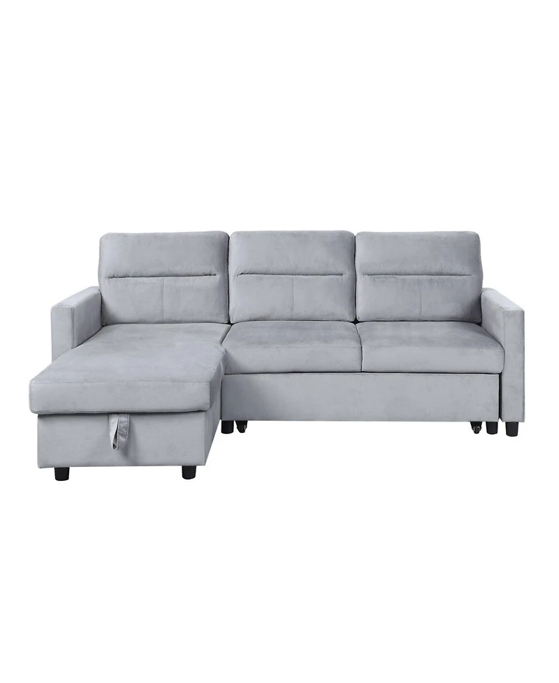 Homlux 81.5"W Light Gray Velvet Reversible Sleeper Sectional Sofa with Storage Chaise and Side Pocket