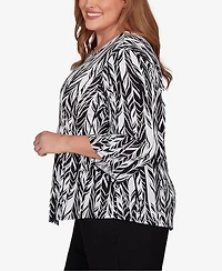 Alfred Dunner Plus Classic Puff Print Abstract Feather Crew Neck Top