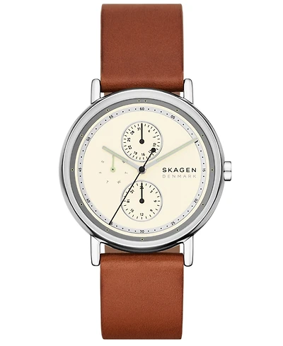 Skagen Men's Signatur Quartz Multifunction Brown Leather Watch, 40mm