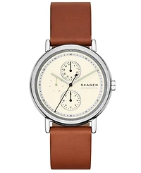 Skagen Men's Signatur Quartz Multifunction Brown Leather Watch, 40mm