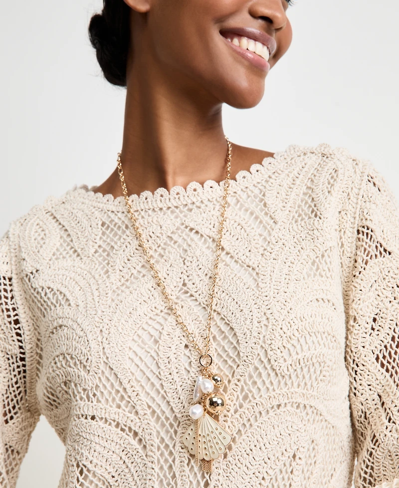 Gold-Tone Imitation Shell & Pearl Charm Long Necklace, 28" + 2" extender - Macy's Exclusive - On 34th | Alix Friedberg Capsule Collection
