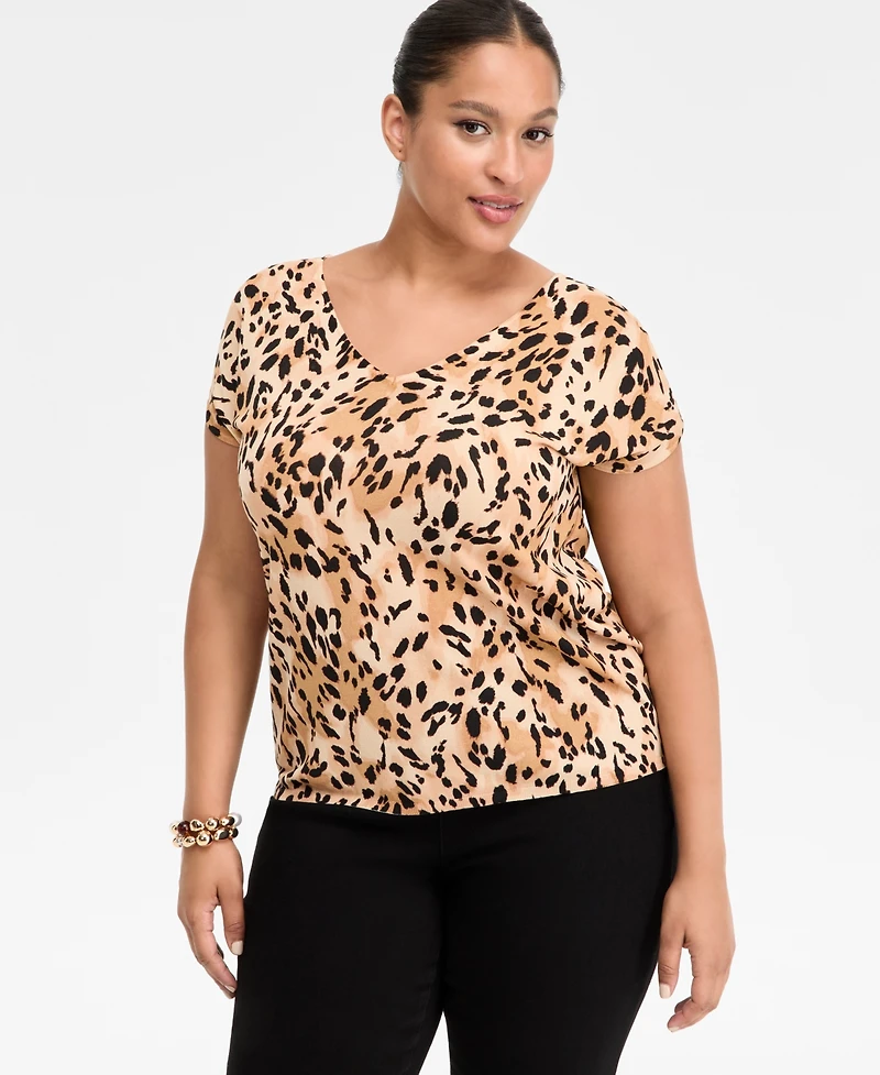 I.n.c. International Concepts Plus Animal Print Short-Sleeve Sweater, Macy's Exclusive