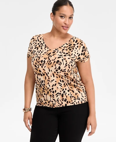 I.n.c. International Concepts Plus Animal Print Short-Sleeve Sweater, Macy's Exclusive