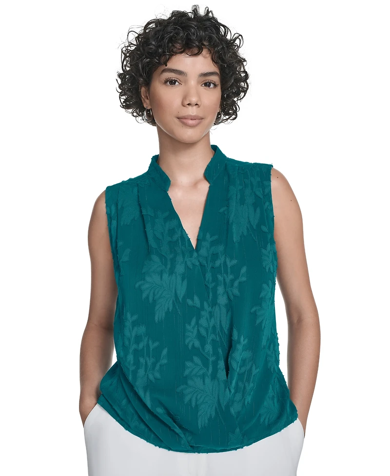 Calvin Klein Women's Floral Surplice-Neck Sleeveless Blouse