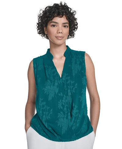 Calvin Klein Women's Floral Surplice-Neck Sleeveless Blouse