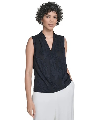 Calvin Klein Women's Floral Surplice-Neck Sleeveless Blouse