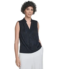 Calvin Klein Women's Floral Surplice-Neck Sleeveless Blouse