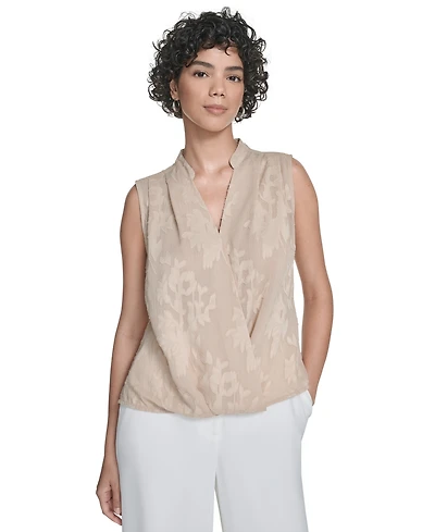 Calvin Klein Women's Floral Surplice-Neck Sleeveless Blouse