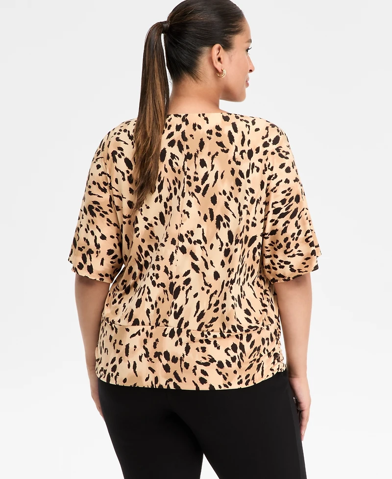 I.n.c. International Concepts Plus Printed V-Neck Short-Sleeve Top, Macy's Exclusive
