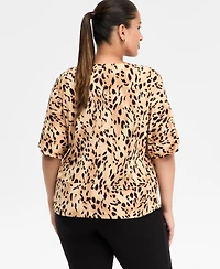I.n.c. International Concepts Plus Printed V-Neck Short-Sleeve Top, Macy's Exclusive