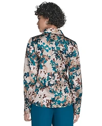 Calvin Klein Women's Printed Charmeuse Button-Front Blouse