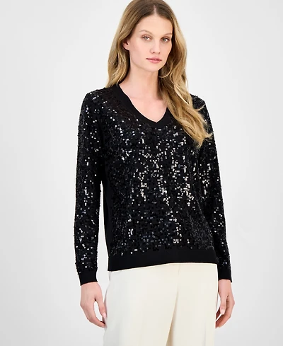 Anne Klein Women's Zig-Zag Sequin Sweater